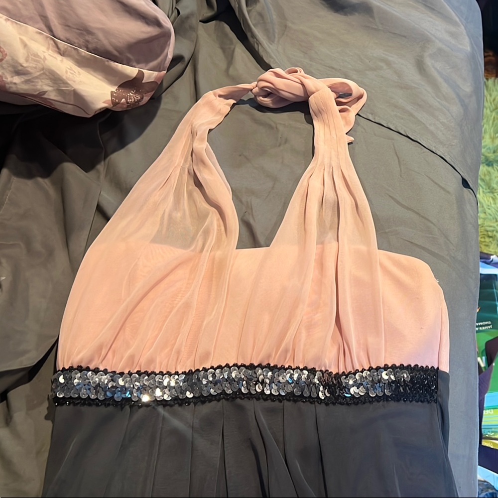 Pink and Black Halter Dress with Sequin Detail